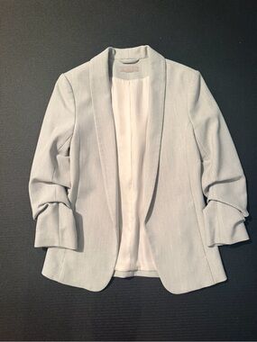 H&M Light Gray Open-Front Ruched-Sleeve Blazer